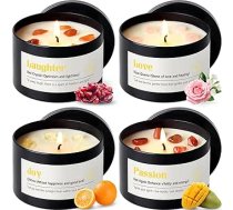 AOOVOO Crystal Energy Candles Set for Women - 4 Pack 26 oz Sojavachs Candles for Home Fragrance, 200 Hours Long Lasting Candle, Laughter Red Crystal/Love Rose Quartz/Joy Citrine/Passion Red Qu