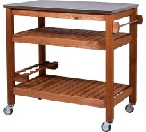 dobar® 35540FSCe Daudzfunkcionāls galds, rullīšu ratiņi, BBQ ratiņi, masīvkoka, Servēšanas ratiņi ar nerūsējošā tērauda plāksni, grilēšanas ratiņi ar plauktu, 94 x 58 x 90 cm, brūns