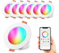 HEKEE Iebūvējams LED RGB 12 W (ekvivalents 100 W), LED krāsainie griestu prožektori ar Bluetooth lietotni, 4 collas/ 100 mm, IP44, silti balta 2700 K, apaļie iebūvētie prožektori (6 gab. iepakojumā)
