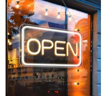 LightingWill Open Neon Sign, 5 V USB Open Sign LED ar ieslēgšanas/izslēgšanas funkciju, Open Neon Reklāmas biznesa gaismas uz augšu zīme bāriem, saloniem, veikaliem, kafejnīcām, veikaliem, klubiem, dzeltena/balta, horizontāla