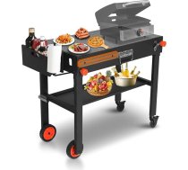 Ritošais grila grozs ar garšvielu paliktni, Blackstone statīvs 17" un 22" grilēšanas šķīvim, grila statīvs ar plauktu, grilēšanas galds Ninja, Weber grilam, pārnēsājams BBQ galds terasei, piemājas dārzam,