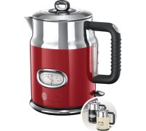 Russell Hobbs tējkanna [1,7 l, 2400 W] Retro sarkana un pulēta nerūsējošā tērauda (ātrā uzvārīšanas funkcija, retro ūdens temperatūras displejs, ārējais ūdens līmeņa indikators) Vintage tējkanna 21670-70