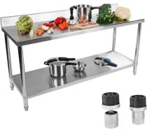 Virtuves galds nerūsējošā tērauda darba virsma ar malu un apakšējo plauktu 200x60cm