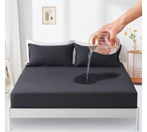 Ūdensnecaurlaidīga matrača pārvalks 150 x 200 cm, ūdensnecaurlaidīgs matrača aizsargs ar 30 cm dziļu kabatu, matrača pārvalks ar elastīgu gumiju (antracīts)