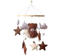 Dzīvnieki Mobilais Baby Wind Chimes - Miniature Bear Elephant ar filca bumbiņām, koka gultas zvana piekariņš bērnu gultiņas zēniem un meitenēm (#A)