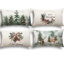YCOLL Ziemassvētku rotājums 40 x 60 cm, 4 spilvenu pārvalku komplekts, Ziemassvētku spilvenu pārvalki dekorēšanai, Ziemassvētki, dīvāns, guļamistaba, dīvāns, 40 x 60 cm