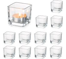 Glasseam caurspīdīga stikla tējas gaismas turētājs, 12 gab., kvadrātveida tējas gaismas glāzes, neliels tilpums, sveču turētājs Ziemassvētkiem dzīvojamai istabai, galdam, mājas dekorēšanai, modernas sveču burkas, tējas gaismas stikls kā