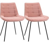 HOMCOM Set of 2 Dining Room Chairs, Kitchen Chairs, Upholstered Chairs with Backrest, Velvet Seat Cover for Living Room, Retro Design, Steel Legs, Pink, 50 x 61 x 79 cm