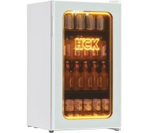 HCK 98L Getränkekühlschrank und Kühler, 105 Dosen Mini-Kühlschrank mit Glastür, 3D Orange Licht kleiner Kühlschrank mit verstellbaren Regalen für Soda Bier oder Wein, perfekt für Haus/Bar/Büro (Weiß)