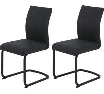 Hela Tische, Set of 2 Pia Dining Room Chairs, Swinging Chairs, Microfibre Anthracite, Square Frame, Black, Ergonomic Backrest