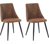 MEUBLE Cosy Dining Room Chairs, Set of 2, Kitchen Chairs, Ergonomic Living Room Chair, Retro Armchair with Backrest, Seat Made of Vintage Artificial Suede, Metal Legs, Brown