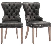 I0I&I0I Velvet Dining Chair 4 Foot Chair, High Back with Button Quilting, Solid Wood, Ergonomic (2, Grey)
