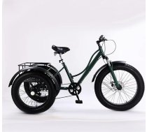 24 collu tricikls pieaugušajiem, Cruiser Trike ar 7 ātrumiem, visurgājējs tricikls ar bieziem riepām un lielu grozu senioriem, tricikli pieaugušajiem, iepirkumiem un piknikiem, zaļš