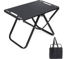 GFTIME saliekamais kempinga galds, izturība 60 kg, saliekamais kempinga galds 50 × 38,5 cm, oglekļa tērauda saliekamais galds ar somu, saliekamais āra galds kempingam, grilēšanai, makšķerēšanai, piknikam, melns