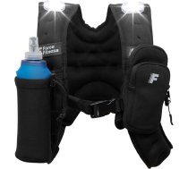 Force Fitness svara veste skriešanai ar LED drošības gaismām priekšā un aizmugurē, noņemamu pudeles turētāju un tālruņa kabatu, regulējams izmērs, svara veste nakts pastaigām, skrējējiem