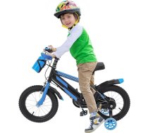 Bērnu velosipēds 14 collu zēnu un meiteņu velosipēds ar stabilizatoriem un ūdens pudeli, augstuma regulēšana, augsta oglekļa tērauda velosipēds bērniem no 4 gadu vecuma, zils