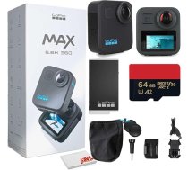 GoPro MAX 360 (2025) darbības kamera ar diviem objektīviem, 5,6K 360 video + Hero režīms ar tīrīšanas komplektu + 64 GB atmiņas karte un vairāk