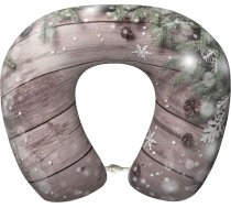 Ziemassvētku egles zariņš un sniegpārsla uz koka ceļojuma spilventiņa Memory Foam kakla spilventiņš atbalsts lidmašīnā spilventiņš ceļojumiem, miega atpūtai, automašīnā, vilcienā un mājās