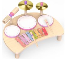 Mūzikas bungu komplekts meitenēm vecumā no 1 līdz 3 gadiem | Montessori koka mūzikas rotaļlieta no 1 gada vecuma | Bērnu bungu komplekts ar ksilofonu | Izglītojoša dāvana dzimšanas dienai, Ziemassvētkiem un Lieldienām (jautra)