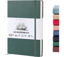 BEECHMORE BOOKS Skiču burtnīca A4 (21,0 × 29,7 cm) - Vegan Leather Hardcover 156 lappuses 160 g/m² | Perforēta, Lay-Flat, tukša skiču burtnīca, dāvanu kaste, skiču blociņš zīmēšanai, gleznošanai, jauktajiem medijiem