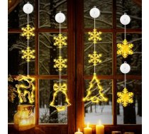 5 LED Ziemassvētku gaismiņu iepakojums Logu siltā gaisma Gaismas gaismas rotājums Ziemassvētku logs Viegli piekārt logu rotājumu Ziemassvētku gaisma ar bezšuvju naglām un vērša raga āķiem Ziemassvētku rotājumiem