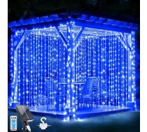 Gaismas aizkars iekštelpās 3 m x 3 m, 300 LED saules gaismas aizkaru gaismas 8 režīmi ar tālvadības pulti, ūdensizturīgs pasaku gaismas aizkars iekštelpu dekorēšanai, Ziemassvētkiem, guļamistabai, ballītei, kāzām, zils