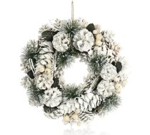 com-four® Ziemassvētku vainags durvīm un galdam, balts adventes vainags ar čiekuriem un zariem, dekoratīvs