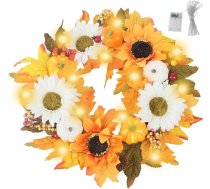Rudens vainags priekšējo durvju apdare 45cm Halloween vainags durvju vainags ar mākslīgo kļavu ražas ķirbjiem kļavu lapu karājas iekštelpu āra Halloween Pateicības diena