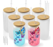 Joyclub 12 iepakojuma sublimācijas stikla krūzes ar bambusa vāku 16oz matēta stikla alus kannas Mason Jar ledus kafijas sulai limonādei