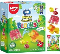 AMOS 3D augļu želejkonfektes un būvklucīši, 4 garšas (zemeņu, arbūzu, ananasu un mango), Lieldienu un Ziemassvētku saldumi – 240 g