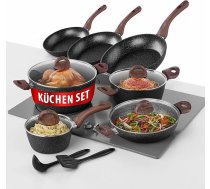 MAGIC HOME Indukcijas 13 gabalu pannu komplekts, alumīnija pannu komplekts un katlu komplekts, marmora pannas un katli ar nelīpošu virsmu, indukcijas katli, katli, katlu komplekts visiem veidiem, indukcijas plītis, melna marmora līnija