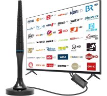 DVBT2 antena, DVB-T2 iekštelpu antena ar pastiprinātāju, HDTV iekštelpu antena televizoram, 420 km liels diapazons un 360° uztveršana, spēcīga magnētiskā pamatne, piemērota 4K 1080p un visiem televizoriem