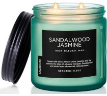 M&SENSE Sandalkoka jasmīna aromāta svece glāzē 330 g 2 kokvilnas daktis Dekoratīvā svece dāvanai uz mājām 70 stundu degšanas laiks Dabīga sojas vaska svece