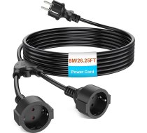 HITRENDS pagarinātājs IP44, āra, ar 2 Schuko ligzdām, 8 m, 3 x 1,0 mm², no tīra vara, PVC, 250 V/13 A/3250 W, izturīgs pret laikapstākļiem, dārzam, birojam, mājai, melns