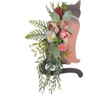 Hapivida Cat durvju vainags Sienas dekors Piekaramais lauku koka Ziemassvētku zīme ar ziediem āra lieveņa logu vītnei lauku mājas stilā