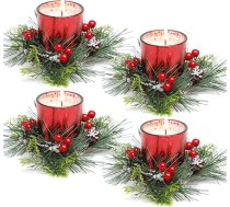 FUND AMLIGHT Ziemassvētku tējas gaismas turētājs Votive sveču turētājs galda dekorēšanai 4 detaļu Adventes vainaga sveču komplekts Adventes Ziemassvētkiem (sarkans)