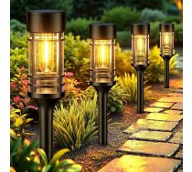 Saules gaismas āra dārzam, 6 saules lampu komplekts dārza gaismām ar ilgāku darba laiku, IP65 ūdensizturīgs, ļoti spilgts saules dārza apgaismojums, dekorēšana balkonam, zālienam, terasei, pagalmam, siltam pagalmam