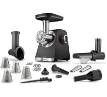 Bosch MultiPower MFWS660B 6. sērijas gaļasmašīna, 3 perforēti diski (3, 4,5/8 mm), nerūsējošais tērauds, var mazgāt trauku mazgājamā mašīnā, rīvētājs, desu/kepešpannu piederums, sulu spiede, elektriska, spēcīga, kompakta, 2100 W, meln