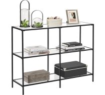 VASAGLE Konsoles galds, plaukts, 3 plaukti no rūdīta stikla, priekšnama galds, 30 x 100 x 73 cm, metāla rāmis, moderns, priekšnamam, viesistabai, guļamistabai, klasisks melns caurspīdīgs LGT027B01