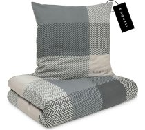 Bugatti 2-in-1 gultasveļa 135 x 200 cm - 100% kokvilnas satīna un flaneles kombinētā gultasveļa, ar rāvējslēdzēju, mīksta, mīksta un mazgājama, pārklājs pelēks, rūtains, rūtains