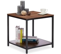 Relaxdays Kvadrātveida sānu galds, 51 cm augsts, melns / dabīgs | Flacher Couchtisch, 2 Holzablagen, Metallgestell, izturīgs
