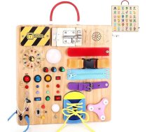 23 vienā Montessori rotaļlieta no 1 gada Aizņemta dēļa Aktivitātes dēļa rotaļlieta no 2 gadiem Koka rotaļlieta ar 15 slēdžiem 26 LED gaismiņām Muzikālā kaste Bloķēšanas mežģīnes Zip Sensory Toy