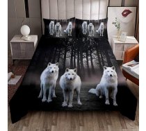 Loussiesd Vilks sega sedz 3D Safari dzīvnieku gultas piederumi komplekts 135 x 200 cm Vilku ģimenes raksts drukāts sega sedz ar 1 spilvendrānu mājās sega sedz komplekts Decro mīksts mikrošķiedras meža zemē gultas veļa