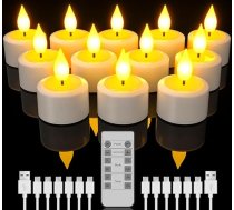 SoulBay uzlādējamas tējas gaismas, 12 uzlādējamu sveču komplekts ar tālvadības pulti un taimeri, LED sveces ar 6 portu USB-C kabeli mājai, istabai, galdam, Helovīnam, Ziemassvētku rotājumiem