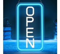 LightingWill Open Neon Sign, Open Sign LED ar 12 V ieslēgšanas/izslēgšanas adapteri, Open Light Reklāma Biznesa Gaismas reklāma Bārs, Salons, Veikals, Kafejnīca, Veikals, Klubs, Zila/balta, Vertikāla