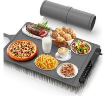 Silikona elektriskā sildīšanas plate pārtikai: 60 x 40 cm Pārnēsājama regulējama siltuma plate Pārtikas virtuves pārtikas sildīšanas paklājs Elektriskais siltuma paklājs Pārtikas sildītājs Bufetes sildīšanas paplātes Pelēks melns