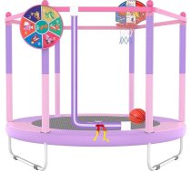 PILIN Bērnu batuts ar basketbola grozu, 150 cm iekštelpu āra atsperu gulta ar spalvām, paaugstināts drošības tīkls - dzimšanas dienas rotaļlieta zēniem meitenēm, bērnu Ziemassvētku dāvana