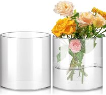 APACALI 2 stikla cilindru komplekts, 15 cm augsta ziedu vāze, cilindriska, caurspīdīga stikla vāze, apaļa vāze, caurspīdīga stikla ziedu vāze orhidejām, rozēm, tulpēm, pampas zālei, galda dekorācijai, svecēm