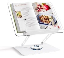 HAUTOCO regulējams akrila grāmatu turētājs, 360° pagriežams grāmatu turētājs ar elastīgām sānu skavām, salokāms pavārgrāmatu turētājs receptēm, notīm, planšetdatoriem, klēpjdatoriem, Bībelei, skolai, virtuvei un birojam