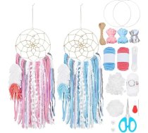 DIY divkrāsu sapņu ķērēja komplekts, 50 x 15 cm, boho stilā, rozā un zils, vilnas dzija, ar rokām darināts sapņu ķērējs iesācējiem, sapņu ķērējs sievietēm, dāvanas, DIY sienas dekors guļamistabai